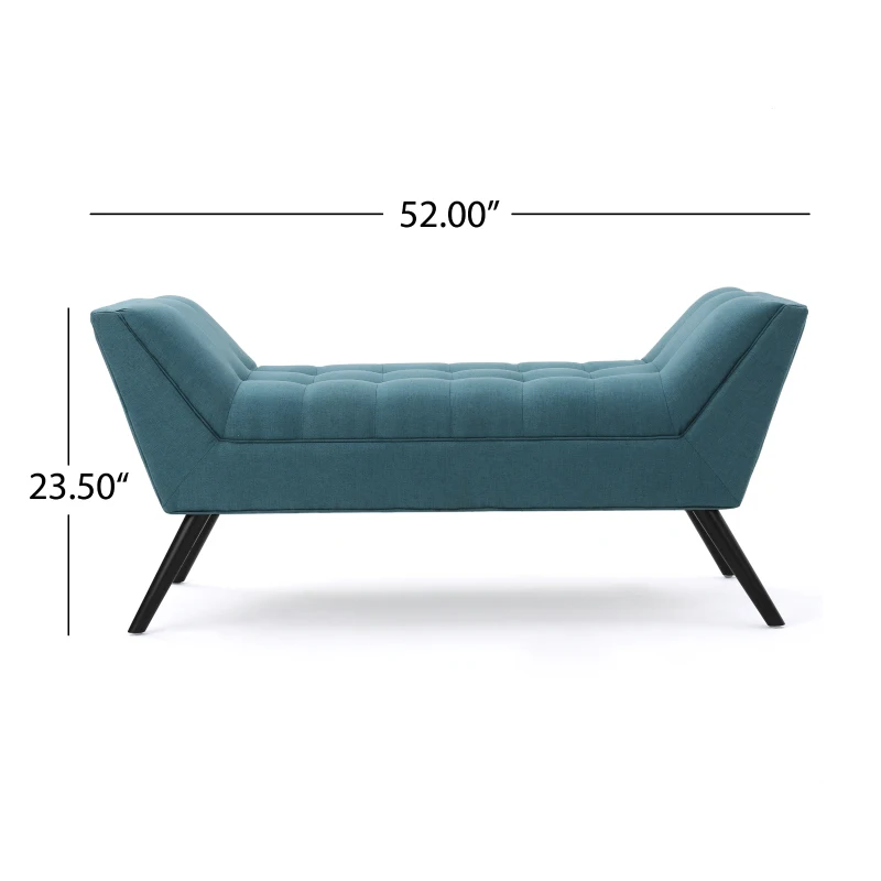 Stylish Bedroom Bench with Padded Seat Cushion, Upturned Wide U Shape, Light Assembly Required, 52" x 19.5" x 23.5", Teal