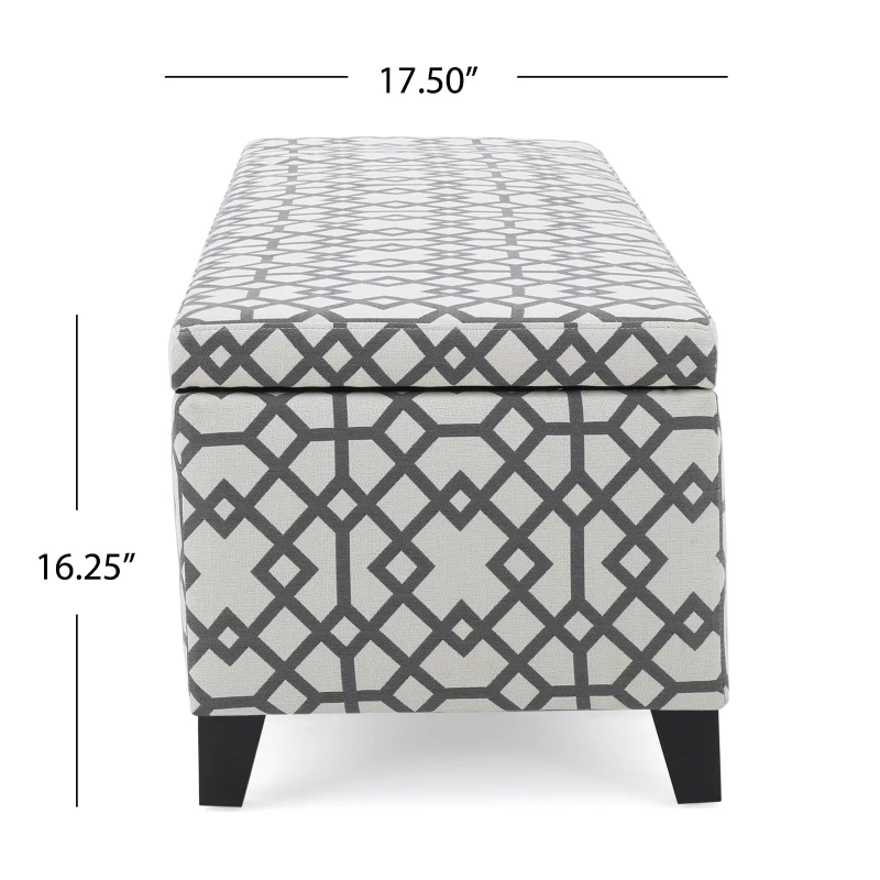 Cushioned Storage Ottoman with Sturdy Frame and Space-Saving Design, Geometric Pattern Surface, Gray