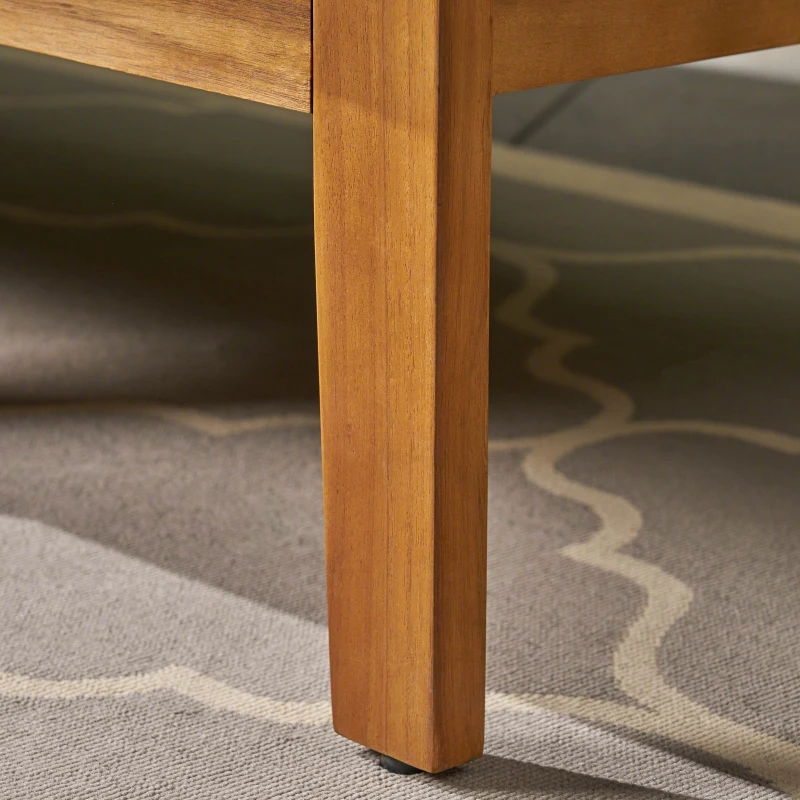 Transitional L-Shaped Patio Furniture Set, Acacia Wood Frame with Water-Resistant Cushions and Slat Panel Design, 27" L x 29.5" W x 26.25" H, Beige