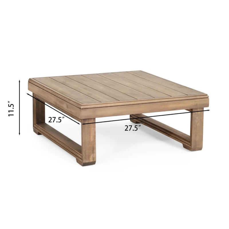 Rustic Acacia Wood Coffee Table with Slat Design and Sled Legs, Outdoor Patio Furniture, 27.5" L x 27.5" W x 11.5" H Brown