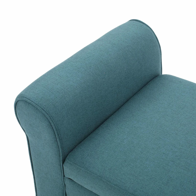 Contemporary Upholstered Ottoman with Rolled Arms and Pressure Hinges, Armed Storage Bench, Ideal for Small Spaces, 50" L x 19.75" W x 20.5" H, Teal