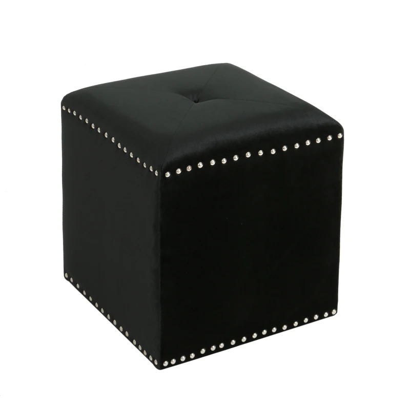 Stylish Ottoman with Cushioned Top, Sturdy Frame, and Space-Saving Design, 16.5" L x 16.5" W x 17" H, Black