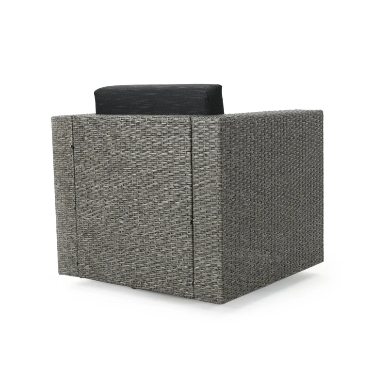 Outdoor Swivel Club Chair, Polyethylene Wicker, Water-Resistant Cushions, 33.5" L x 31.5" W x 27.75" H, Assembly Required, Black+Gray