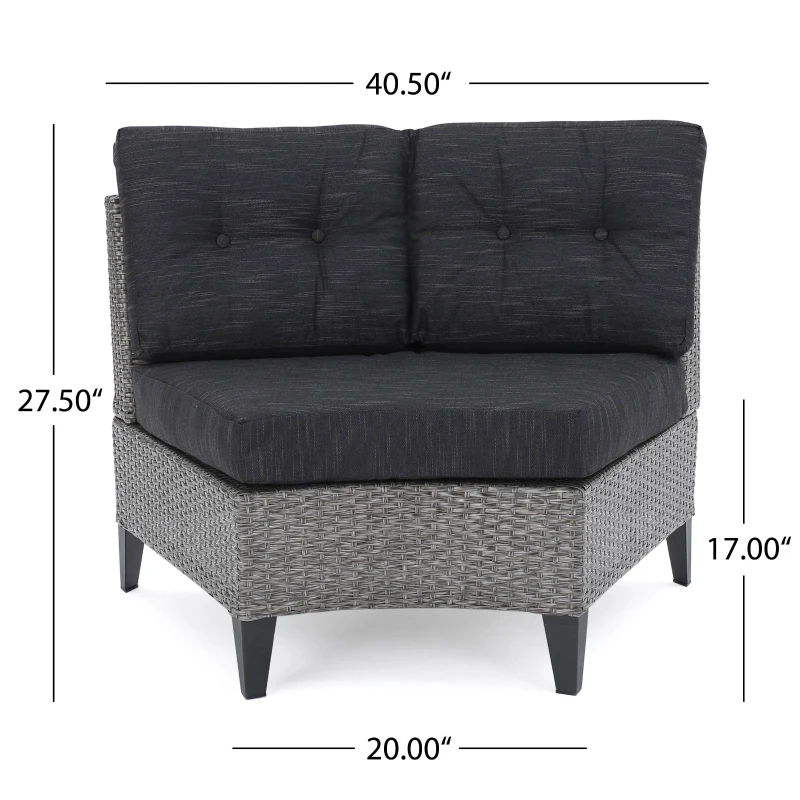Single Sofa Set of 2, Polyethylene Rattan Wicker, Iron Frame, Water Resistant Cushions, Easy to Assemble, 40.5"x29.25"x27.5", Black+Gray
