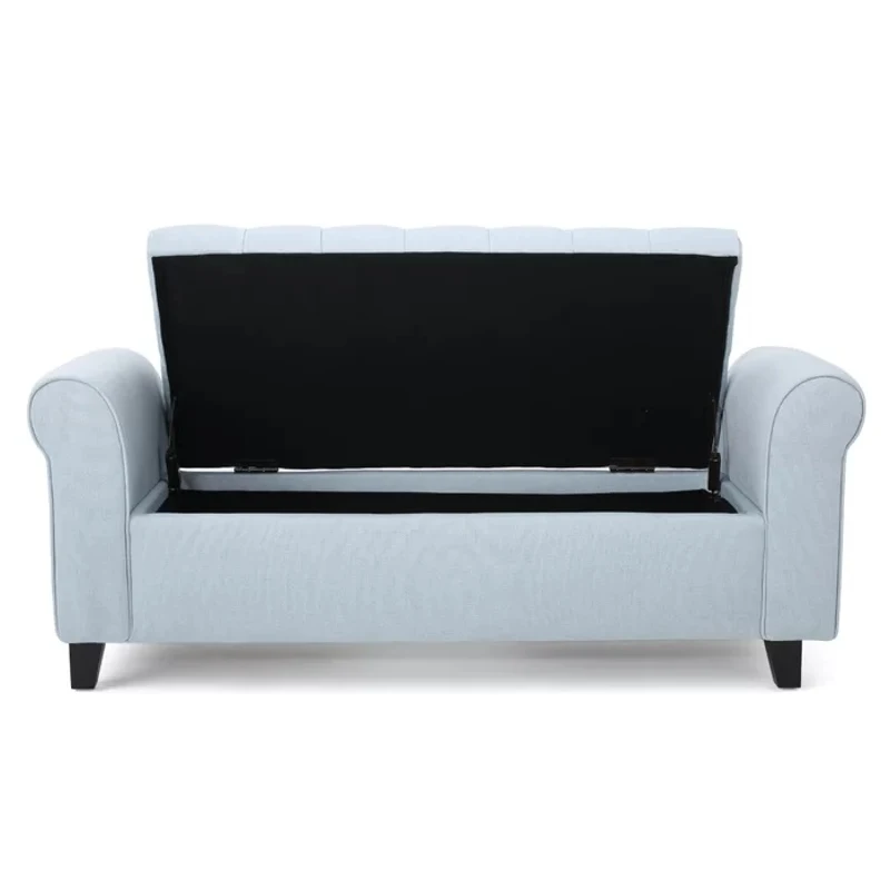 Contemporary Storage Ottoman Bench with Button Tufted Diamond Stitch, Rolled Arms, and Pressure Hinges, 50" L x 19.5" W x 20.5" H, Wheat