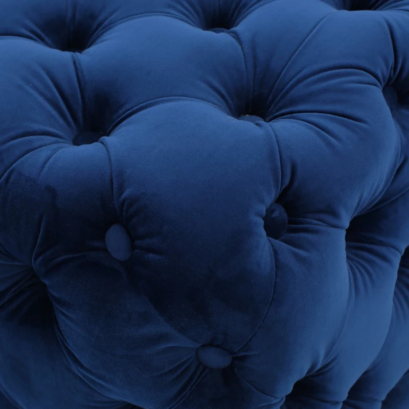 Velvet Ottoman with Cushioned Top, Sturdy Frame, and Space-Saving Design, 29" L x 29" W x 18.25" H, Navy Blue