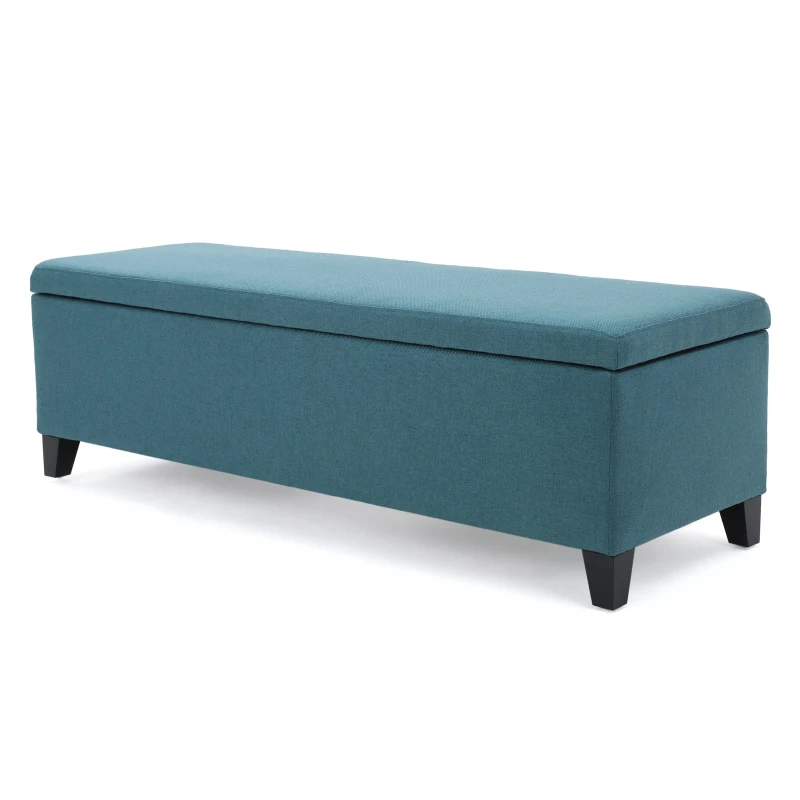 Storage Ottoman with Cushioned Top, Sturdy Frame, and Space-Saving Design, 51" L x 17.25" W x 16.5" H, Teal