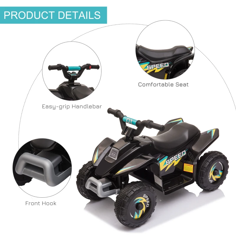 Aosom Kids Ride on ATV, 6V Battery Powered Quad Car with Forward, Reverse Switch, for Boys Girls 18-36 Months, Black
