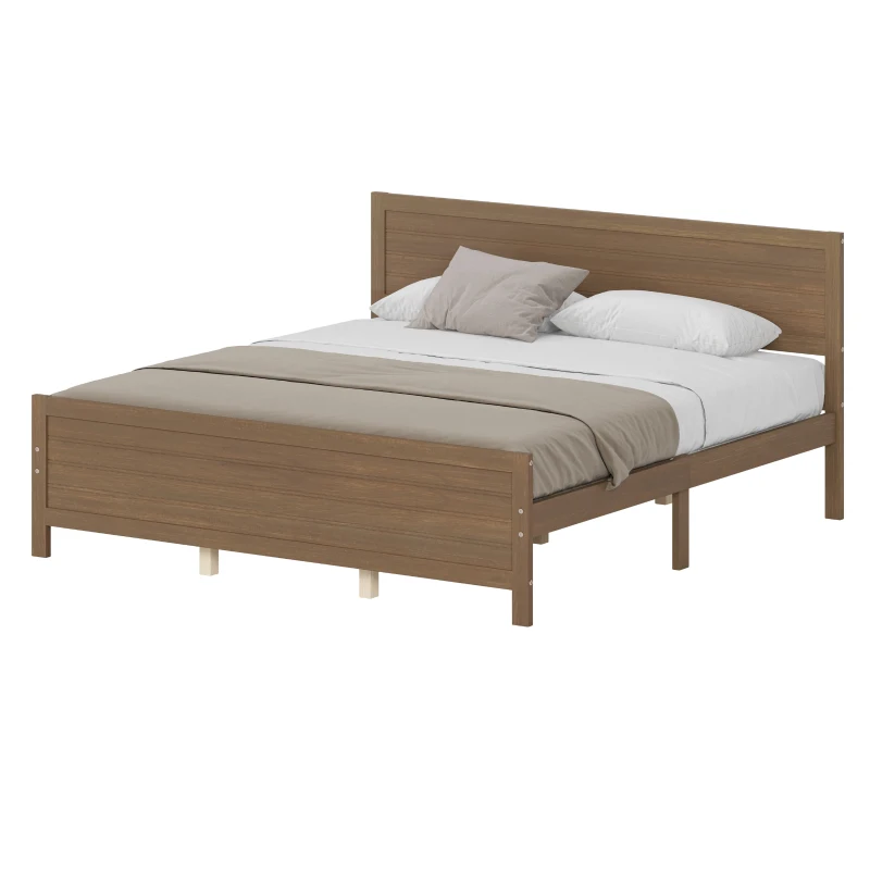 Vinsetto Farmhouse Style King Size Wood Platform Bed Frame with Headboard, Mattress Foundation with Wood Slat Support, No Box Spring Needed, 6.06" Underbed Clearance, 600 lbs Weight Capacity, Walnut