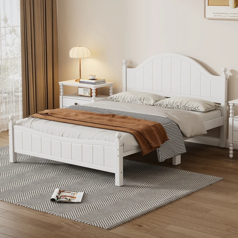 Vinsetto Traditional Queen Size Solid Wood Platform Bed, No Box Spring Needed, 500 lbs Weight Capacity, Easy Assembly, White