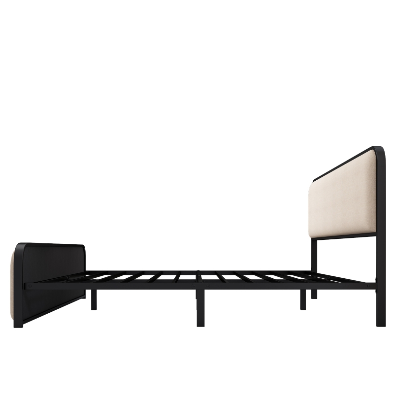 Vinsetto Modern King Size Metal Bed Frame with Curved Upholstered Headboard and Footboard, Under Bed Storage, Heavy Duty Metal Slats, Beige