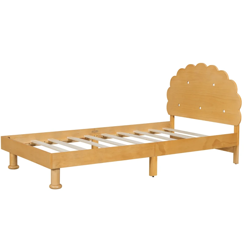 Kids Twin Size Cookie-Shaped Platform Bed with Solid Pine Wood Structure, Easy Drop-In Mattress Setup, 77.6" x 41.3" x 37.4", Walnut