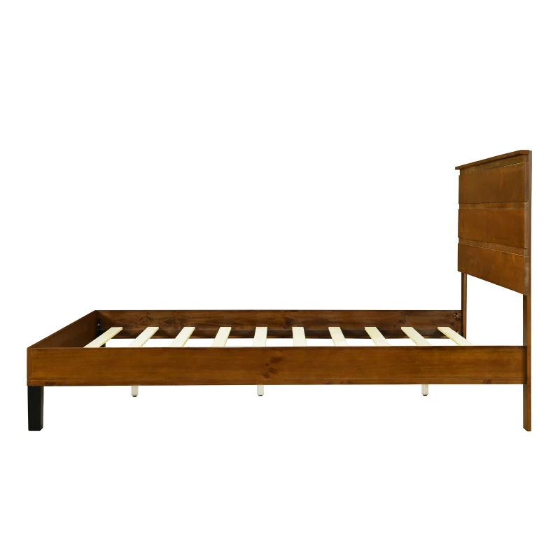 Vinsetto Mid-Century Modern Full Size Solid Wood Platform Bed with Three-Piece Headboard, No Box Spring Needed, 79.92" x 55.12", Brown