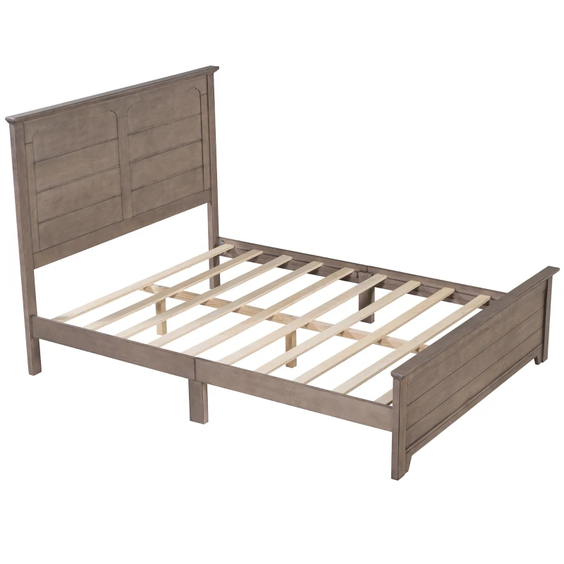 Vinsetto Farmhouse Wooden Platform Queen Size Bed with Panel Design Headboard and Footboard, Sturdy Structure, Easy Assembly, No Box Spring Needed, 84.1" x 64.2" x 51.8", Ash Brown