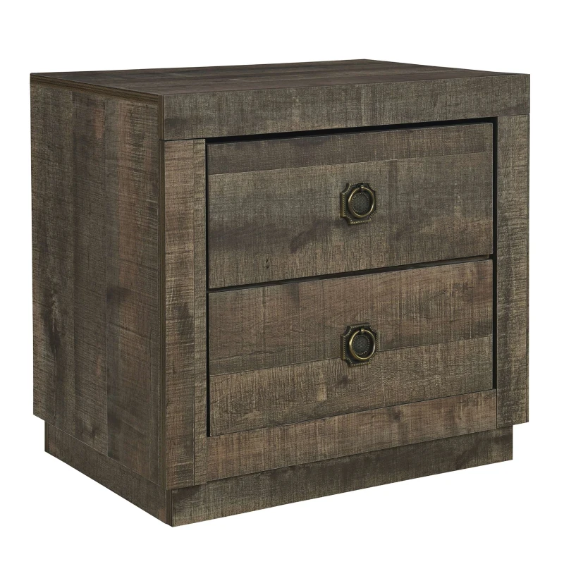 Vinsetto Farmhouse Style Rustic Brown 2-Drawer Nightstand, End Table for Bedroom and Living Room, MDF and Particleboard, 23.6" x 16.5" x 23", Rustic Brown