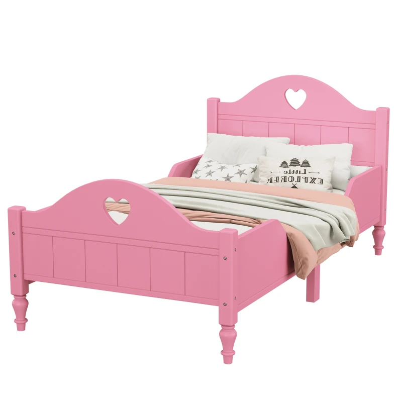 Girl's Princess Twin Toddler Bed with Side Safety Rails, Headboard and Footboard, Solid Wood Frame, 79.9" x 41.3" x 38", Light Pink