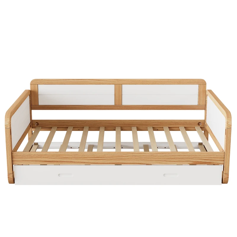 Vinsetto Twin Size Solid Wood Daybed with 2 Storage Drawers, No Box Spring Needed, Smooth Edges, Pine Wood Frame, 78.1" x 41.4" x 29.1", White+Walnut