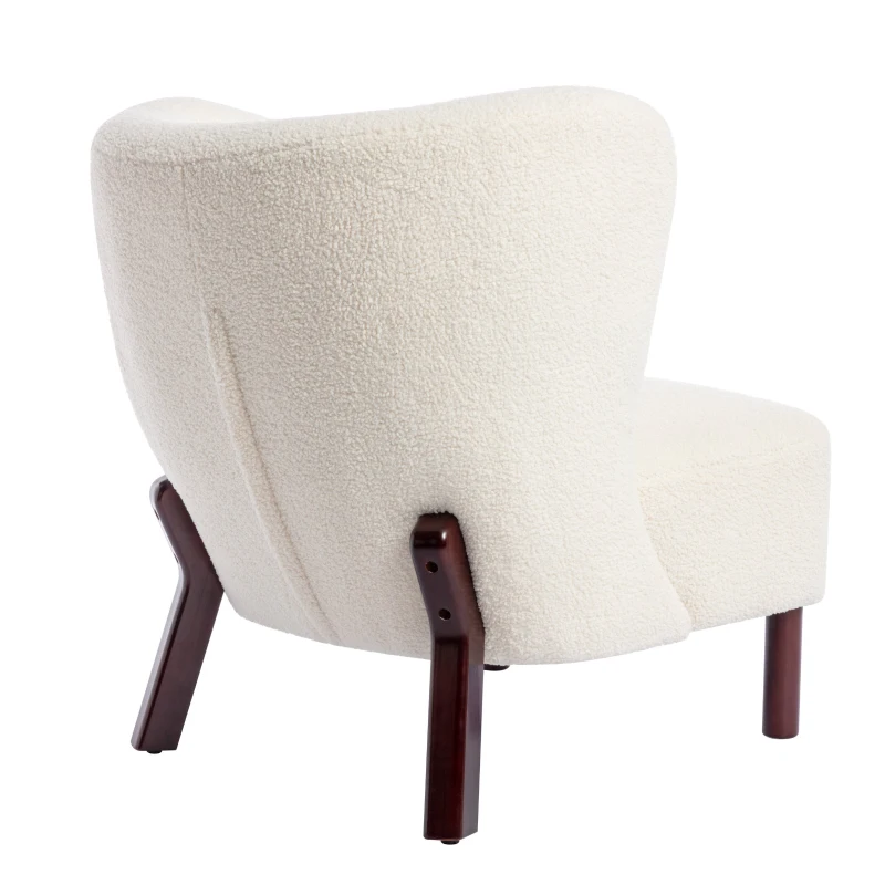 Accent Upholstered Armless Chair with Wooden Legs, Lambskin Sherpa Fabric, High-Density Foam, 330 lbs Capacity, 29.5"x20.5"x26", Cream