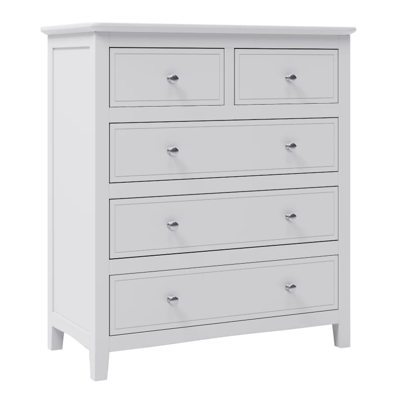 Vinsetto 5-Drawer Solid Wood Chest with Pine Wood Frame, Smooth Glide Drawers and Safety Stops, 40.75" x 35.63" x 18.7", White