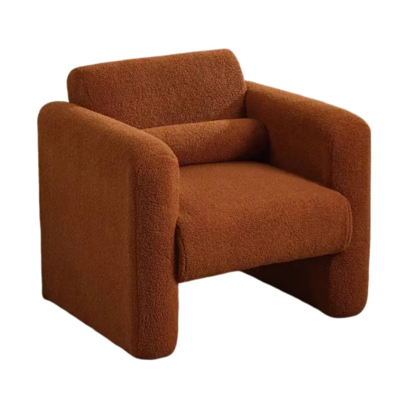 Comfy Reading Armchair with Soft Padded Cushion and Pillow for Living Room, Bedroom, Office, Modern Accent Chair, Lambskin Sherpa Fabric Upholstered, 225lbs Capacity, Burnt Orange