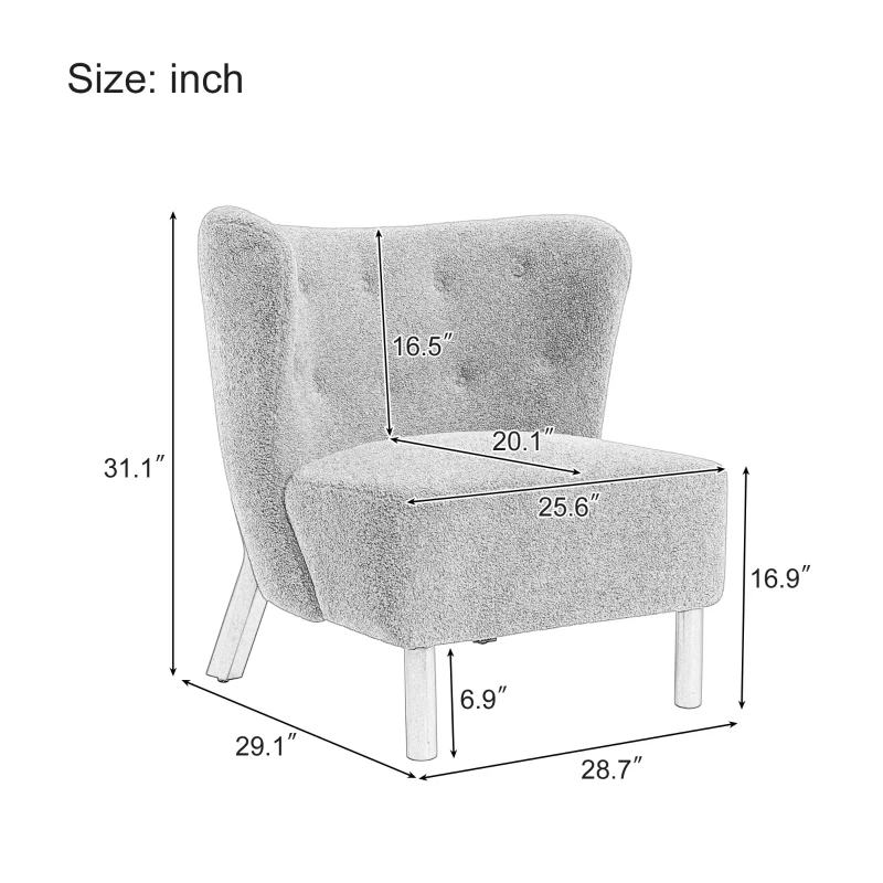 Accent Upholstered Armless Chair Lambskin Sherpa Single Sofa Chair with Wooden Legs, Modern Reading Chair for Living Room Bedroom Small Spaces, 29.5"x20.5"x26", Green