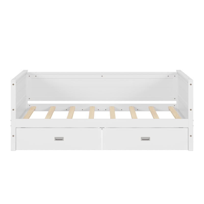 Vinsetto Twin Size Solid Wood Daybed with Two Drawers, No Box Spring Needed, Pine Wood Frame, 79"L x 41"W x 29.5"H, White