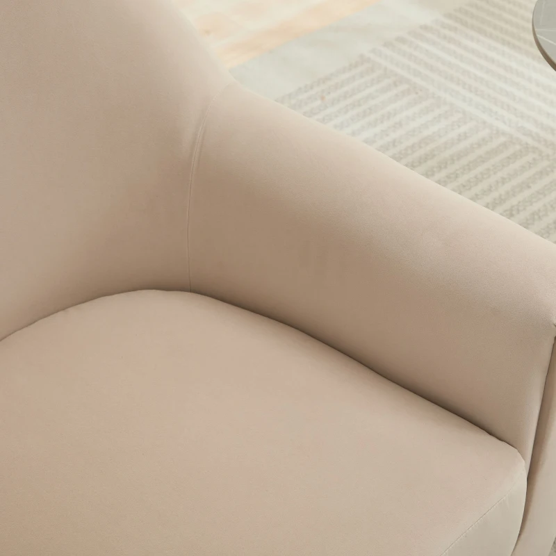 U-shaped Fully Assembled Swivel Velvet Accent Chair with Solid Wood Base and High-Density Foam Cushion, 30.7" x 30.7" x 30.9", Beige
