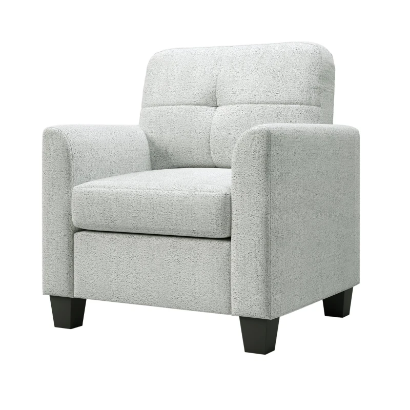 Mid Century Modern Accent Chair with Button Tufted Back and Wood Legs, Cozy Armchair with Removable Wide Backrest, 21.5'' Wide Seat Cushion, 5.5'' Wide Armrest, 32.5" x 28.9" x 36.2", Beige