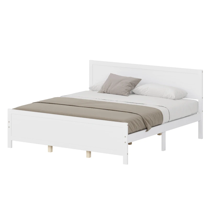 Vinsetto Farmhouse Style King Size Wood Platform Bed Frame with Headboard, Mattress Foundation with Wood Slat Support, No Box Spring Needed, 600 lbs Weight Capacity, 6.06" Underbed Clearance, White