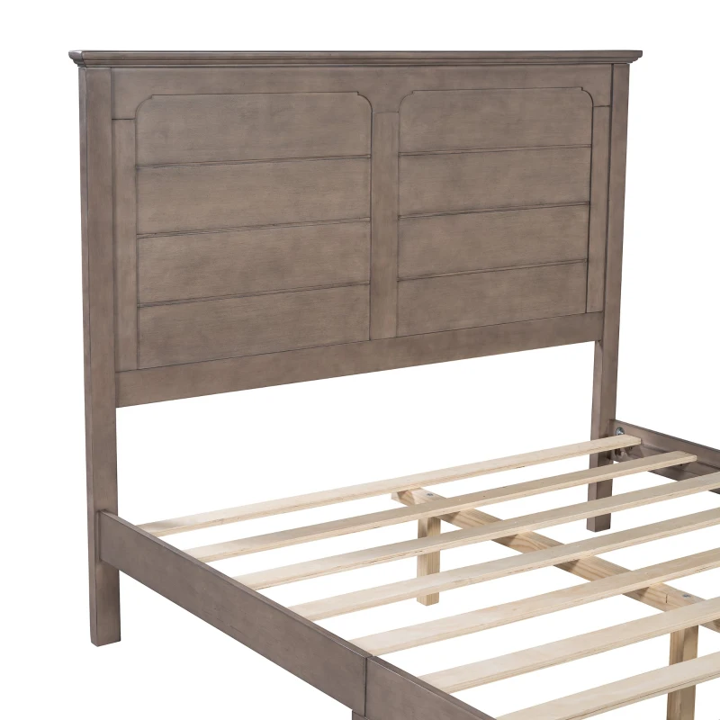 Vinsetto Farmhouse Wooden Platform Queen Size Bed with Panel Design Headboard and Footboard, Sturdy Structure, Easy Assembly, No Box Spring Needed, 84.1" x 64.2" x 51.8", Ash Brown