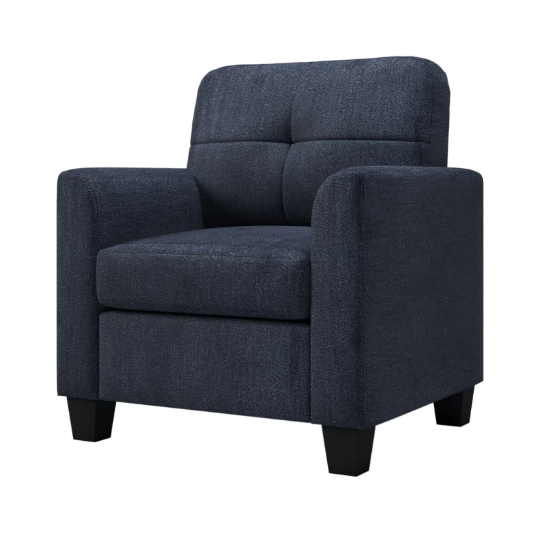Mid Century Modern Accent Chair with Button Tufted Back and Wood Legs, Cozy Armchair with Removable Wide Backrest, 21.5'' Wide Seat Cushion, 5.5'' Wide Armrest, 32.5" x 28.9" x 36.2", Dark Blue