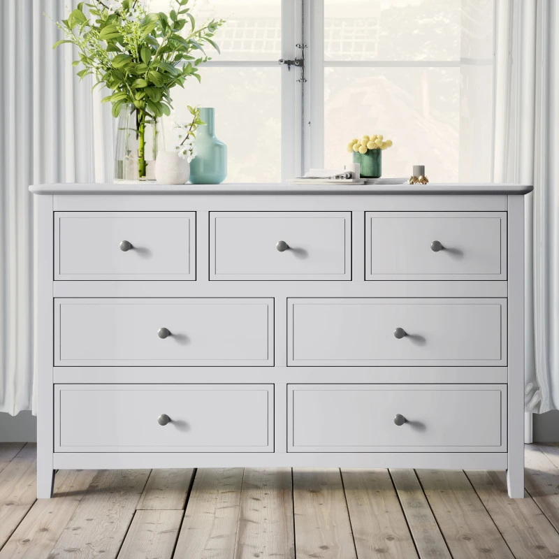 Vinsetto 7-Drawer Solid Wood Dresser with Pine Wood Frame, Metal-Glide Drawers and Safety Stops, 51.38" x 34.45" x 18.7", White