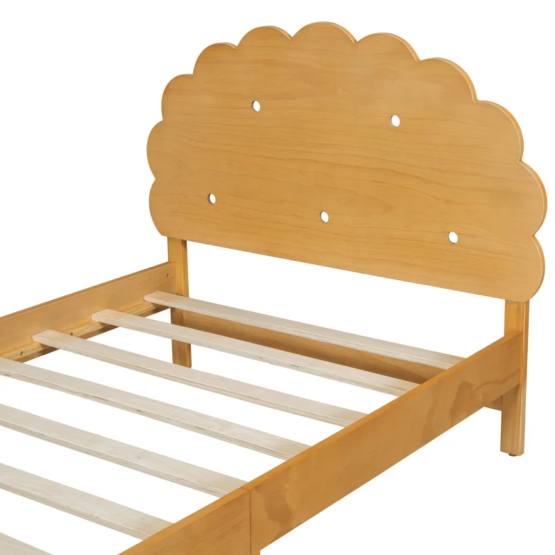 Kids Twin Size Cookie-Shaped Platform Bed with Solid Pine Wood Structure, Easy Drop-In Mattress Setup, 77.6" x 41.3" x 37.4", Walnut