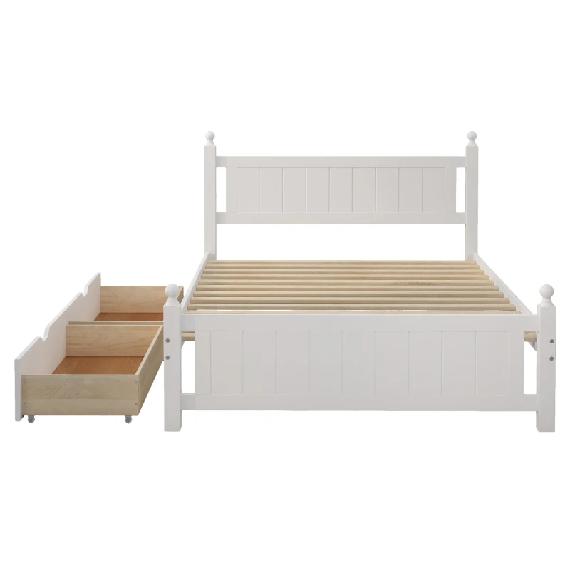 Vinsetto Full Size Solid Wood Platform Bed Frame with 2 Drawers, No Box Spring Needed, Pine Wood and MDF, 79.9" L x 56.2" W x 39" H, White