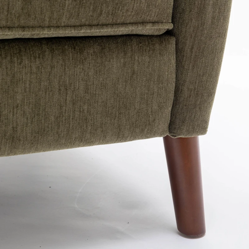 Mid Century Chenille Wingback Recliner Chair with Armrest and Solid Wood Legs, Button Tufted Pushback Recliner, 34.25" x 34.25" x 41.0", Green