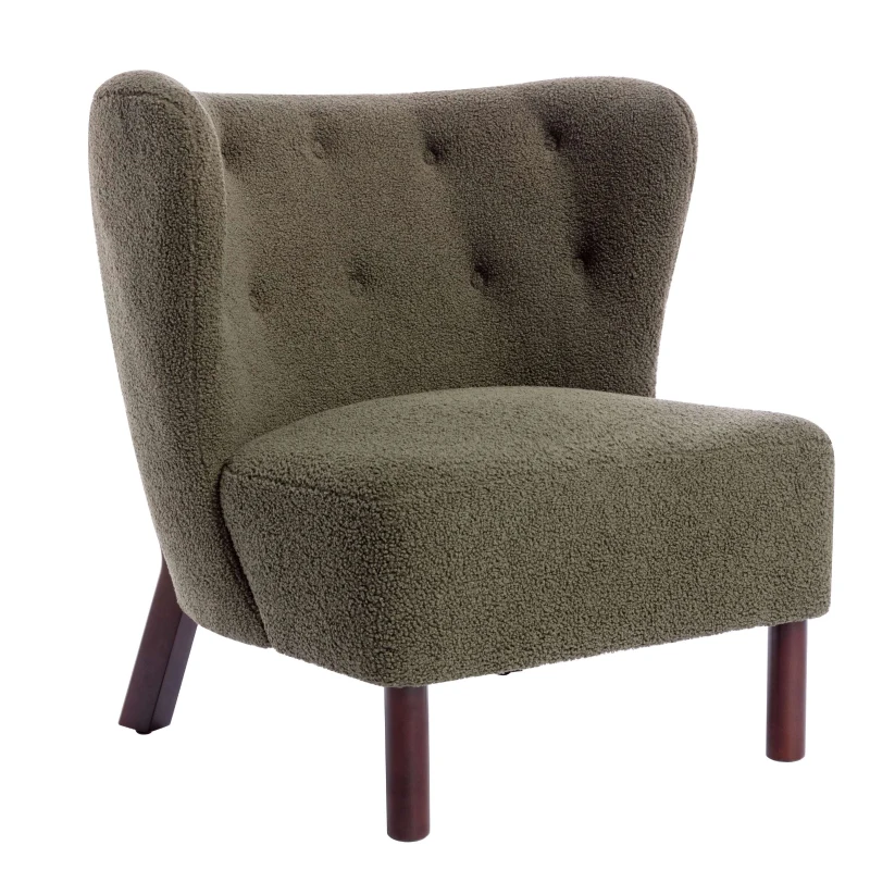 Accent Upholstered Armless Chair Lambskin Sherpa Single Sofa Chair with Wooden Legs, Modern Reading Chair for Living Room Bedroom Small Spaces, 29.5"x20.5"x26", Green