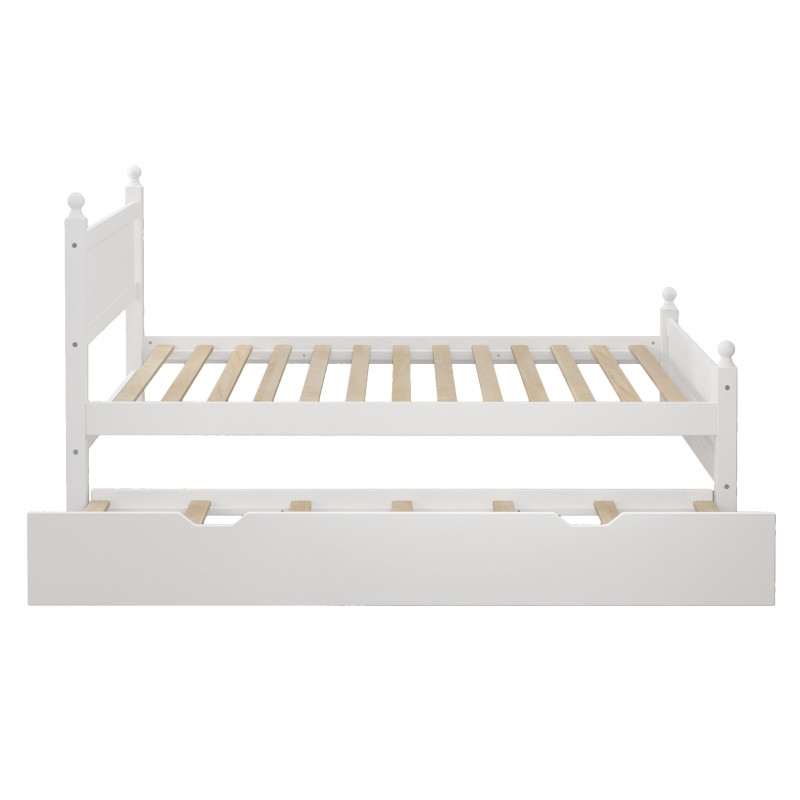 Vinsetto Full Size Solid Wood Platform Bed Frame with Trundle, No Box Spring Needed, Pine Wood and MDF, 79.9"L x 56.2"W x 39"H, White