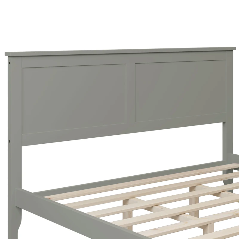 Vinsetto Modern Solid Wood Queen Size Bed, Pine Wood and MDF Frame, Slat Design Headboard, 600 lbs Weight Capacity, No Box Spring Required, Adjustable Bed Compatible, Gray