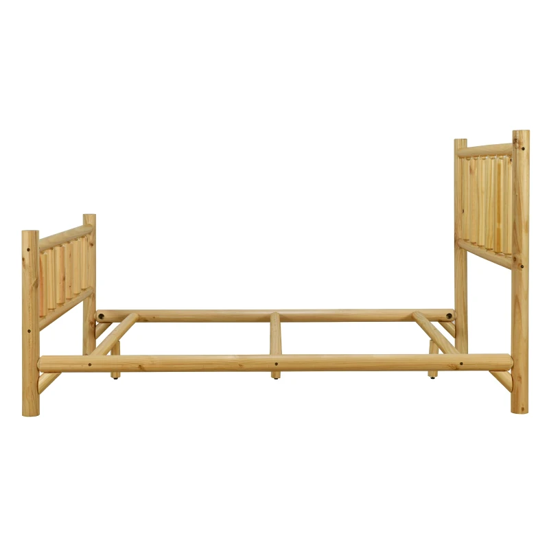 Vinsetto Farmhouse Queen Size Log Bed Frame, Rustic Solid Pine Cylinder Construction, Fits Mattresses and Box Springs, Natural Finish, 85.8" x 65.9" x 48.0", Natural
