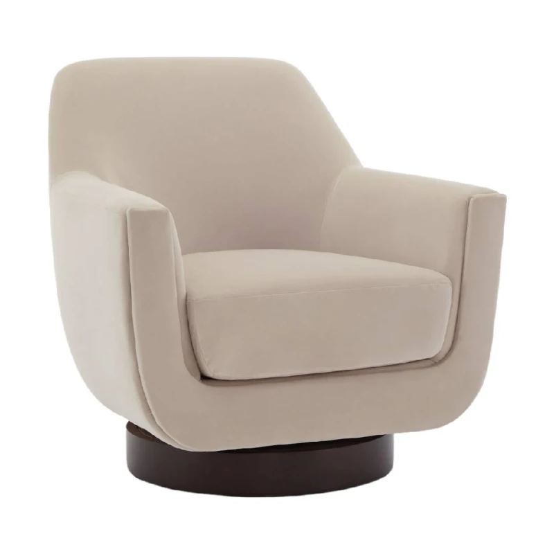 U-shaped Fully Assembled Swivel Velvet Accent Chair with Solid Wood Base and High-Density Foam Cushion, 30.7" x 30.7" x 30.9", Beige