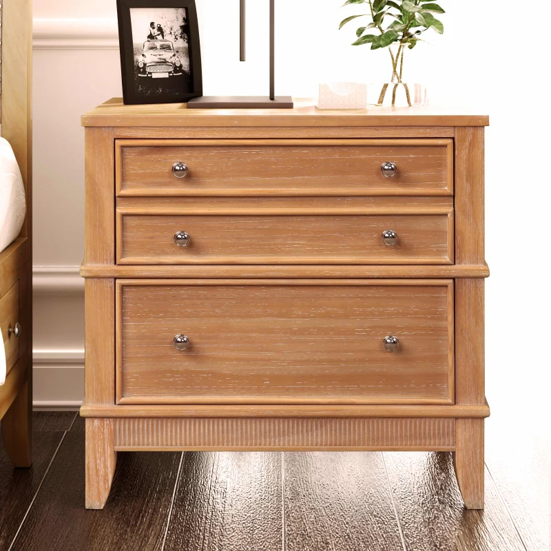 Vinsetto Hazel 3-Drawer Side Table for Living Room, Hallway, Entryway, Solid Wood Pine and MDF, 220 lbs Top Weight Capacity, Assembly Required, Natural