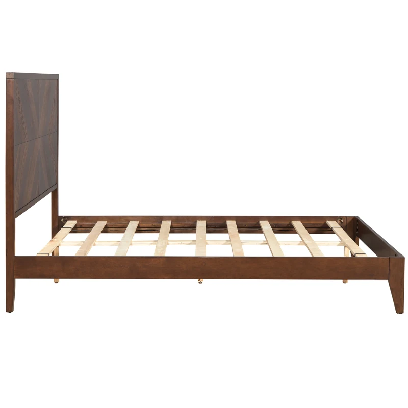 Vinsetto Mid-Century Modern Queen Size Platform Bed with Solid Pine Wood Frame, Wood Slat Support, No Box Spring Needed, 500 lbs Weight Capacity, Easy Assembly, Walnut