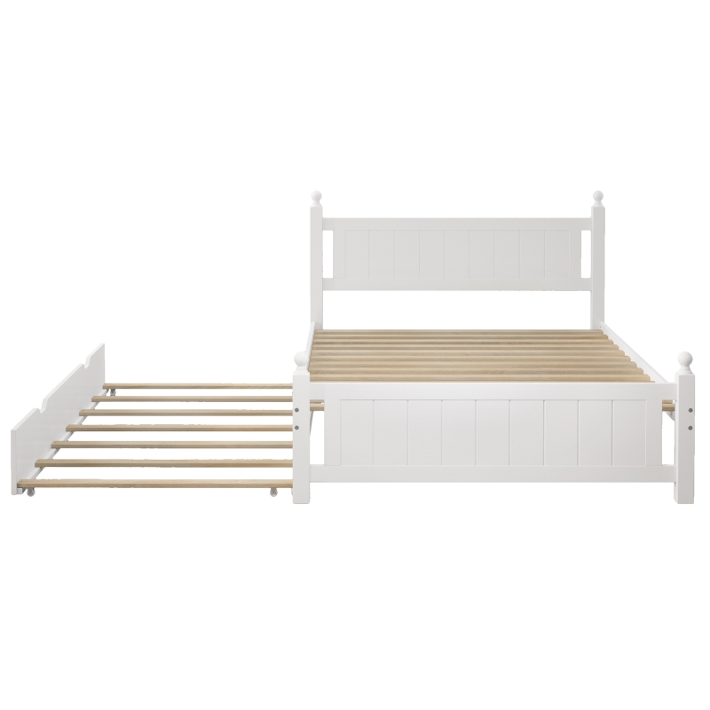 Vinsetto Full Size Solid Wood Platform Bed Frame with Trundle, No Box Spring Needed, Pine Wood and MDF, 79.9"L x 56.2"W x 39"H, White