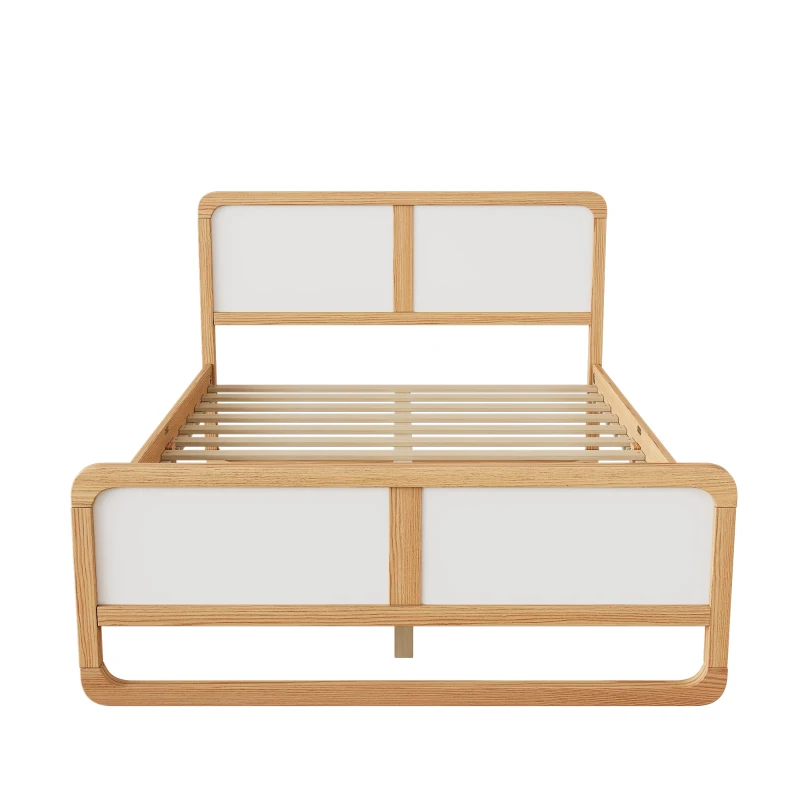Vinsetto Modern Full Size Solid Wood Platform Bed for Kids, Teens, Adults, No Box Spring Needed, Pine Wood Frame, 78.1" x 56.4" x 40.1", White+Walnut