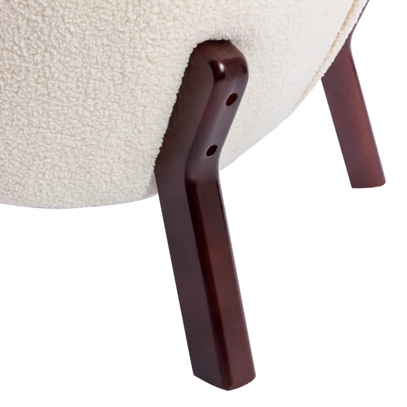 Accent Upholstered Armless Chair with Wooden Legs, Lambskin Sherpa Fabric, High-Density Foam, 330 lbs Capacity, 29.5"x20.5"x26", Cream