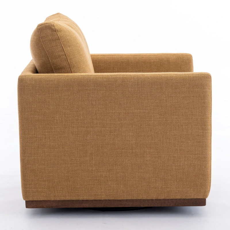 Mid Century Modern Swivel Accent Chair, 360-Degree Rotation, Rubber Wood Base, Linen Upholstery, 33.9" L x 30.3" W x 35" H, Mustard Yellow