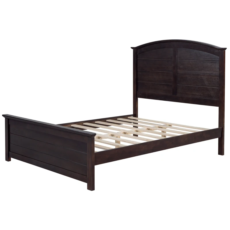 Vinsetto Farmhouse Wooden Platform Full Size Bed with Curl Design Headboard and Footboard, Sturdy Structure, Easy Assembly, No Box Spring Needed, Espresso