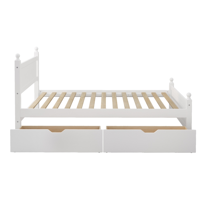 Vinsetto Full Size Solid Wood Platform Bed Frame with 2 Drawers, No Box Spring Needed, Pine Wood and MDF, 79.9" L x 56.2" W x 39" H, White