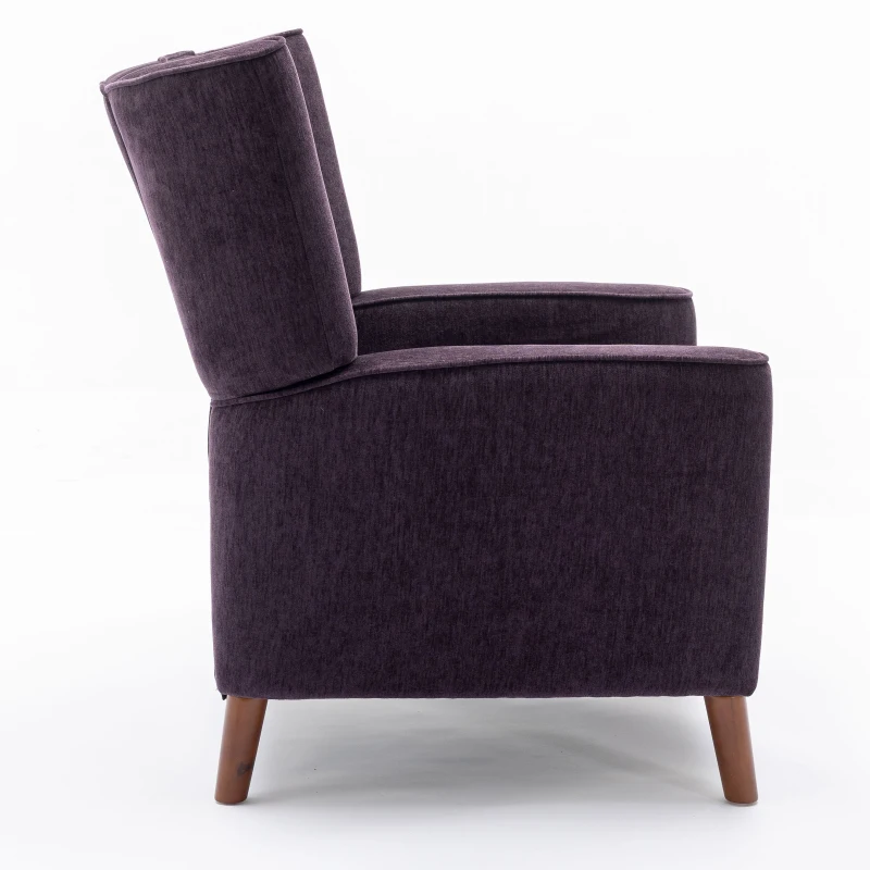 Mid Century Chenille Wingback Recliner Chair with Armrest and Solid Wood Legs, Button Tufted Pushback Recliner, 34.25" x 34.25" x 41.0", Purple