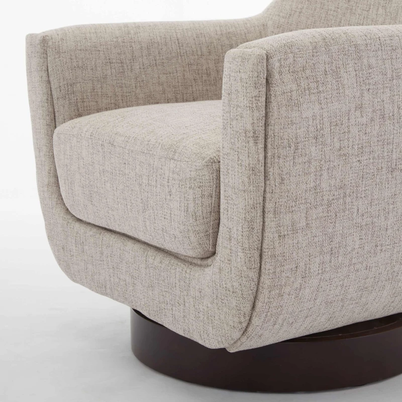 U-shaped Fully Assembled Swivel Linen Accent Armchair with Solid Wood Base, 360° Rotation, 30.7" L x 30.7" W x 30.9" H, Flax Beige